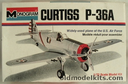 Monogram 1/72 Curtiss P-36A Hawk (Model 75) - White Box Issue, 6790 plastic model kit